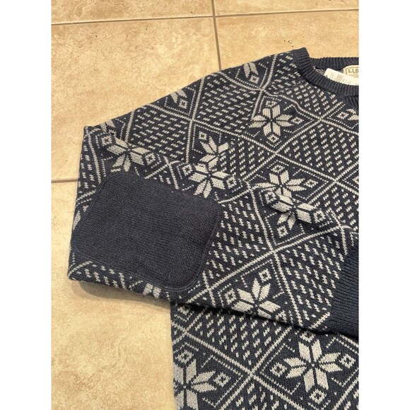 LL Bean Sweater Mens XL Blue Wicked Soft Cotton Cashmere Crewneck Snowflakes NWT - Picture 4 of 8